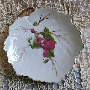 Vintage! Petite Trinket Dish with Pink Roses and Gold Trim